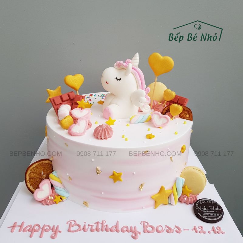 Bánh sinh nhật Unicorn kỳ lân phối màu hồng pastel dễ thương