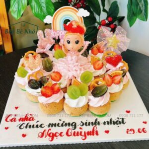 Bánh kem búp bê váy xòe công chúa màu hồng dâu