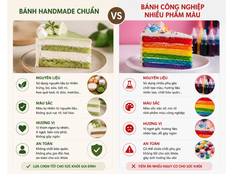 So sánh bánh handmade chuẩn và bánh công nghiệp nhiều phẩm màu